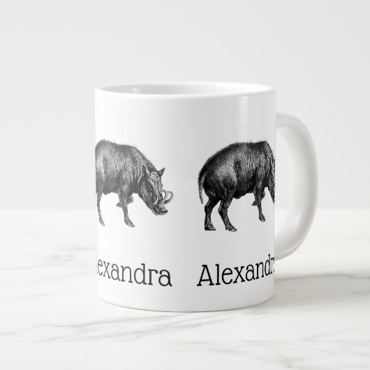 ヴィンテージワイルドボアスケッチBW ジャンボコーヒーマグカップ (正面右)