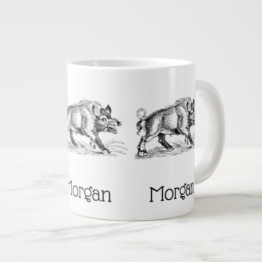 ヴィンテージワイルドボアスケッチBW #2 ジャンボコーヒーマグカップ (正面右)