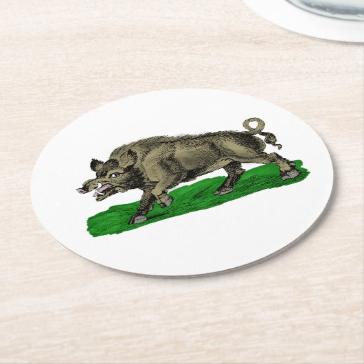 ヴィンテージワイルドボアスケッチBW #3C ラウンドペーパーコースター (アングル)