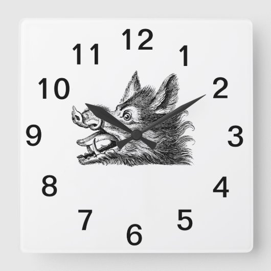 ヴィンテージワイルドボーシヘッドスケッチBW スクエア壁時計 (正面)