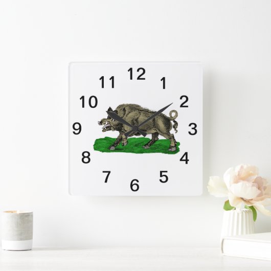 ヴィンテージワイルドボーススケッチBW #3C スクエア壁時計 (ホーム)