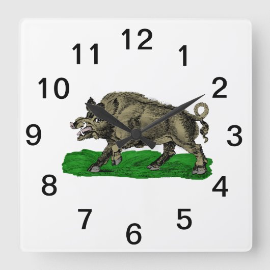 ヴィンテージワイルドボーススケッチBW #3C スクエア壁時計 (正面)