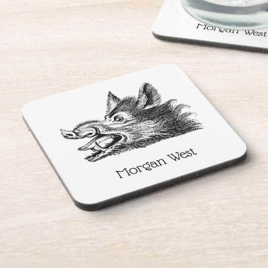 ヴィンテージワイルドボーヘッドスケッチBW コースター (左側)