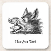 ヴィンテージワイルドボーヘッドスケッチBW コースター (正面)