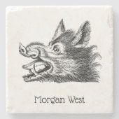 ヴィンテージワイルドボーヘッドスケッチBW ストーンコースター (正面)