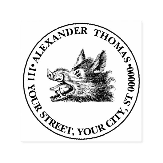 ヴィンテージワイルドボーヘッドスケッチBW セルフインキングスタンプ (デザイン)