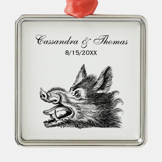 ヴィンテージワイルドボーヘッドスケッチBW メタルオーナメント (正面)