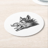 ヴィンテージワイルドボーヘッドスケッチBW ラウンドペーパーコースター (アングル)