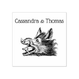 ヴィンテージワイルドボーヘッドスケッチBW ラバースタンプ