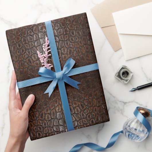 ヴィンテージワイルドワニ茶色アリゲーターレザー ラッピングペーパー (ギフト)