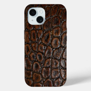 ヴィンテージワイルドワニ茶色アリゲーターレザー iPhone 15ケース