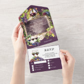 ヴィンテージワインエンブレムフレームブルゴーニュ金ゴールドブドウ オールインワン招待状 (貼ってはがせる)