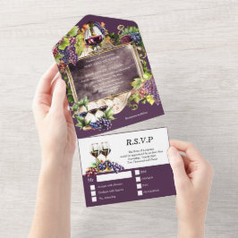 ヴィンテージワインエンブレムフレームブルゴーニュ金ゴールドブドウ オールインワン招待状