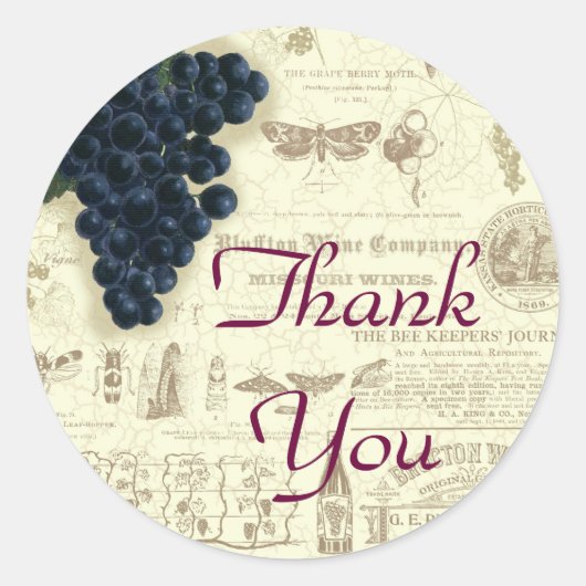 ヴィンテージワイングレープコラージュサンキュー ラウンドシール (正面)
