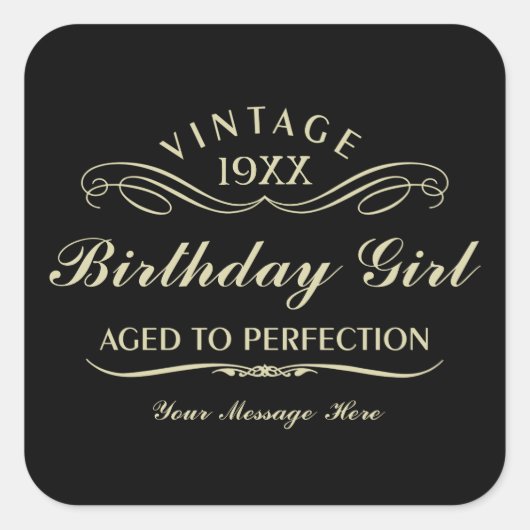 ヴィンテージワインパーソンおもしろいブラック誕生日シール スクエアシール (正面)