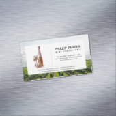 ヴィンテージワインボトルとグラス | ブドウ畑 マグネット名刺 (インサイチュ)