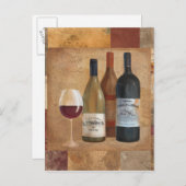 ヴィンテージワインボトルとワイングラス ポストカード (正面/裏面)