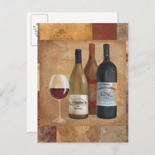 ヴィンテージワインボトルとワイングラス ポストカード (正面/裏面)