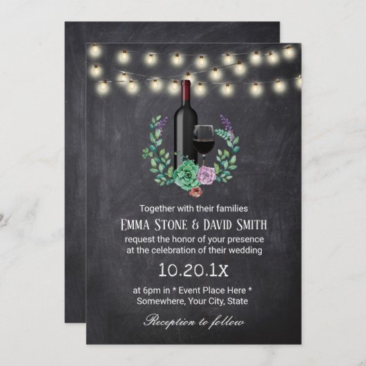 ヴィンテージワインボトルシャルボードエレガントな結婚式 招待状 (正面/裏面)