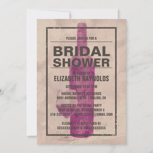 ヴィンテージワインボトルブライダルシャワー招待状 招待状 (正面)