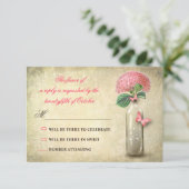 ヴィンテージワインボトル & ピンクの花 ウェディング RSVP (スタンド正面)