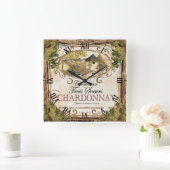 ヴィンテージワインラベルの壁掛け時計 スクエア壁時計 (ホーム)