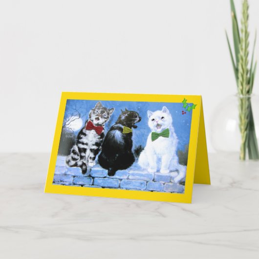 ヴィンテージワイン・クリスマスの猫たちの合唱団アート シーズンカード (正面)