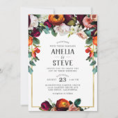 ヴィンテージワイン、赤面&バーントオレンジフローラインビタティ 招待状 (正面)