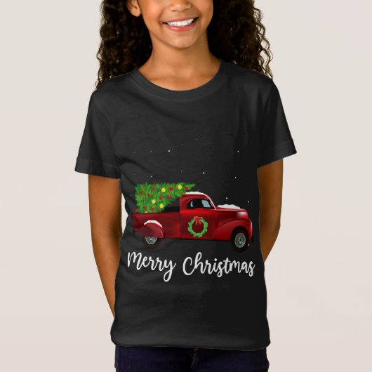 ヴィンテージワゴンクリスマスツリーオンカークリスマス休暇 Tシャツ (正面)