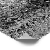 ヴィンテージワゴンホイールロックウォールブラック&ホワイト写真 ポスター (角)