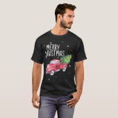 ヴィンテージワゴン、トラックツリーメリークリスマスパジャマ Tシャツ (正面フル)