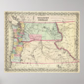 ヴィンテージワシントンとオレゴンの地図(1856年) ポスター (正面)