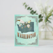 ヴィンテージワシントン州マップ – ターコイズブルー ポストカード (スタンド正面)