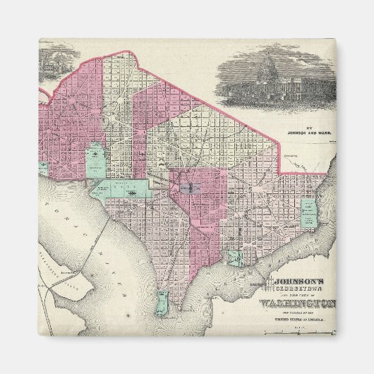 ヴィンテージワシントンD.C.の地図(1866) マグネット (正面)