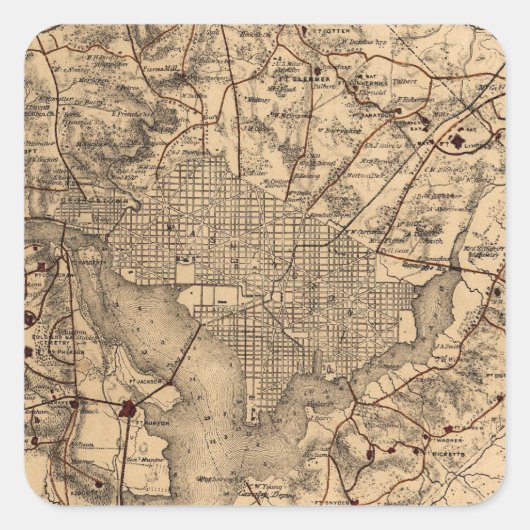 ヴィンテージワシントンDCエリアの地図(1865) スクエアシール (正面)