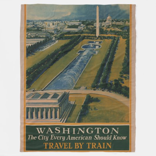 ヴィンテージワシントンDC旅行ポスター フリースブランケット (正面)