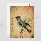 ヴィンテージワックスウィングバードフローラフランスのカルテポスタール ポストカード (正面/裏面)