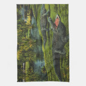 ヴィンテージワニ、海洋生物爬虫類動物 キッチンタオル (縦)