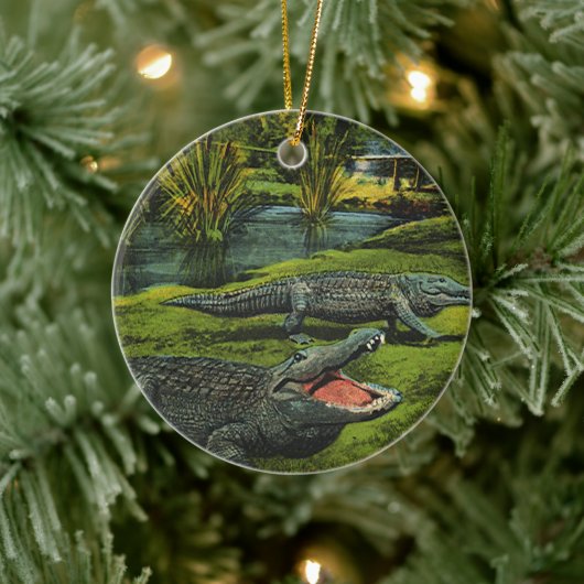 ヴィンテージワニ、海洋生物爬虫類動物 セラミックオーナメント (ツリー)