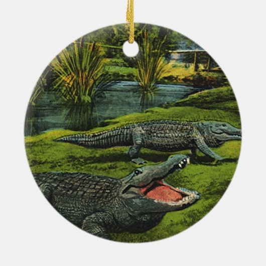 ヴィンテージワニ、海洋生物爬虫類動物 セラミックオーナメント (裏面)