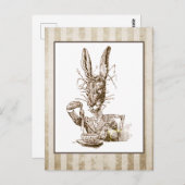 ヴィンテージワンダーランドウサギイラストレーション ポストカード (正面/裏面)