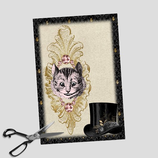 ヴィンテージワンダーランドチェシャーピンク猫とトップハット 薄葉紙