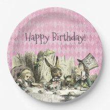 ヴィンテージワンダーランドティーピンクパーティー紙プレート