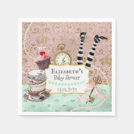 ヴィンテージワンダーランドピンクとターコイズ スタンダードカクテルナプキン