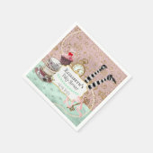 ヴィンテージワンダーランドピンクとターコイズ スタンダードカクテルナプキン (角)