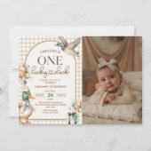 ヴィンテージワンラッキーアヒル気球1st誕生日の写真 招待状 (正面)