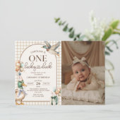 ヴィンテージワンラッキーアヒル気球1st誕生日の写真 招待状 (スタンド正面)