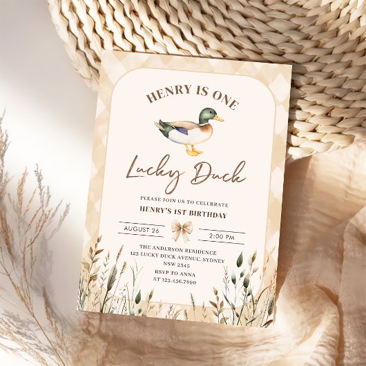 ヴィンテージワンラッキーアヒル1歳の誕生日 招待状