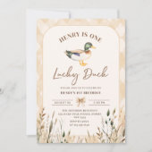 ヴィンテージワンラッキーアヒル1歳の誕生日 招待状 (正面)