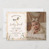 ヴィンテージワンラッキーアヒル1st誕生日の写真 招待状 (正面)